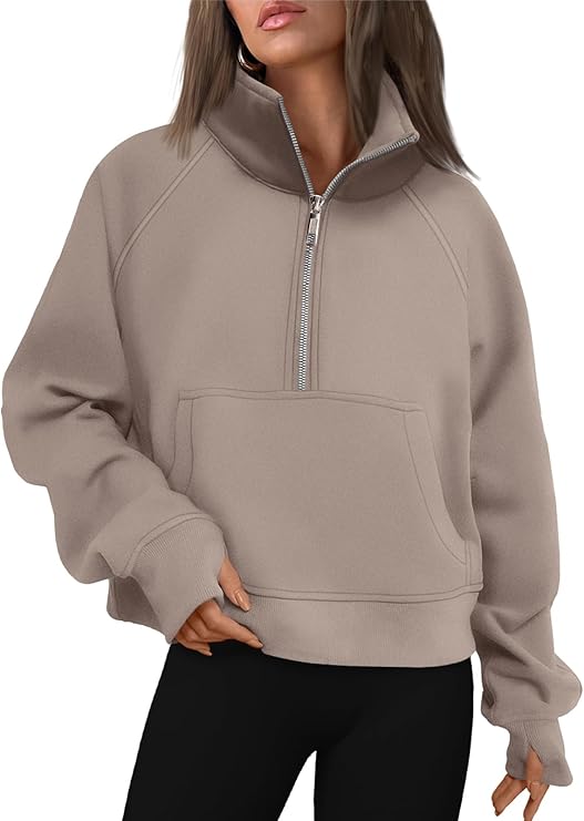 AUTOMET Womens Sweatshirts Half Zip Cropped Pullover Fleece Quarter Zipper Hoodies