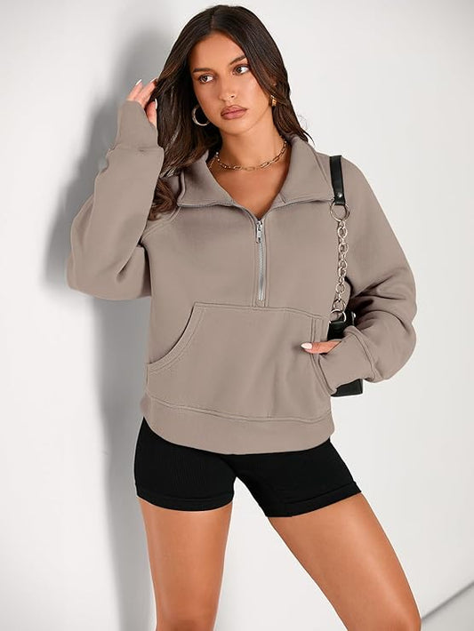 AUTOMET Womens Sweatshirts Half Zip Cropped Pullover Fleece Quarter Zipper Hoodies